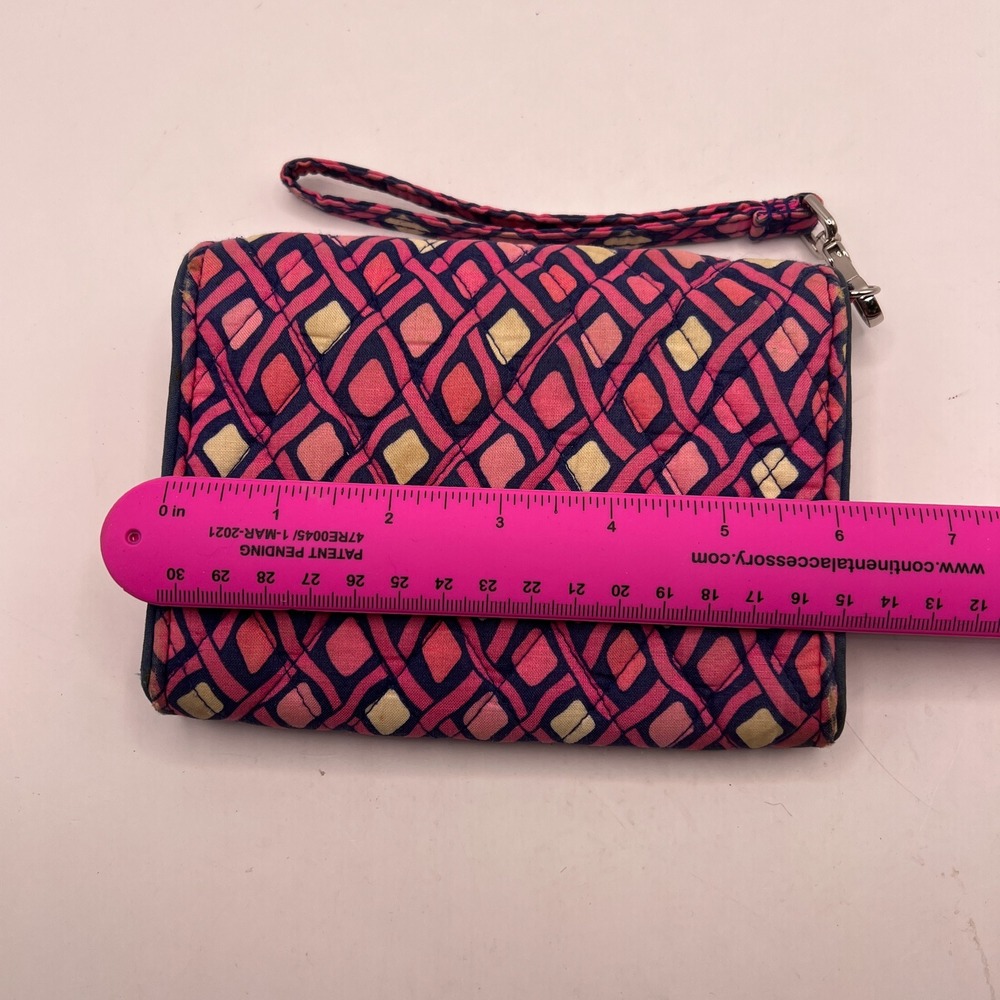 Vera Bradley Ribbons Turnlock Wallet Pink Blue Quilted Cotton Wristlet - Picture 4 of 11